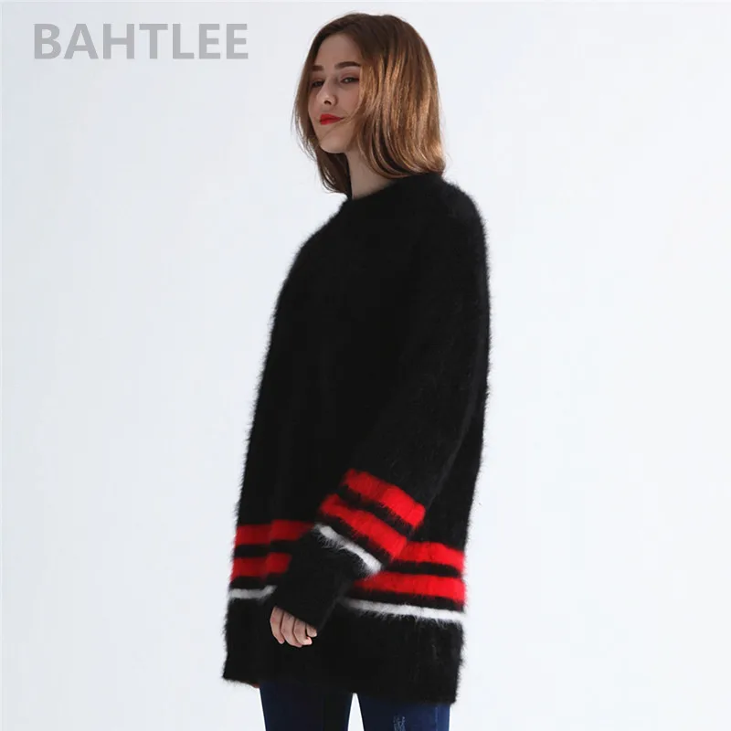 BAHTLEE-Women's Angora Rabbit Knitted Pullover Sweater, Western Style, Fashion Brand, Keep Warm, Autumn, Winter