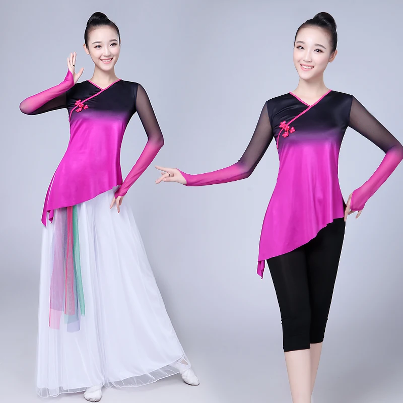 

New Ethnic Dance Sarong Gymnastics Body Netting Practice Wear Female Adult Top Classical Dance Practice Clothes