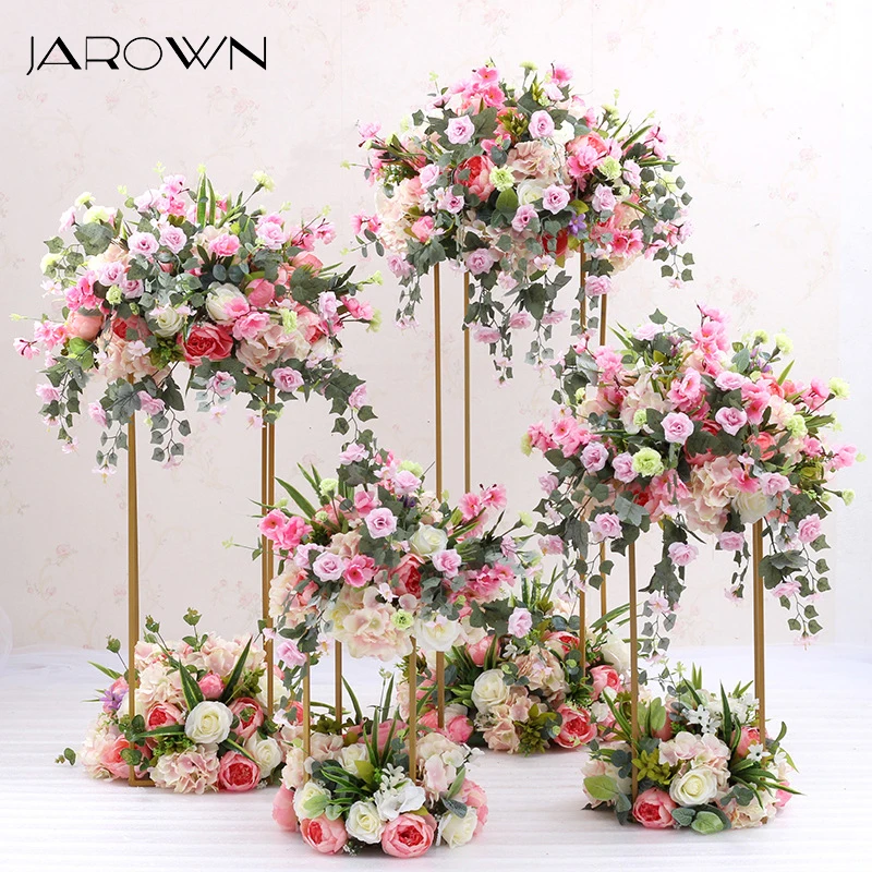 JAROWN Wrought Iron Geometry Artificial Floral Wedding Decoration Window Arrangement Four Piece Set Home Party Decor Flowers