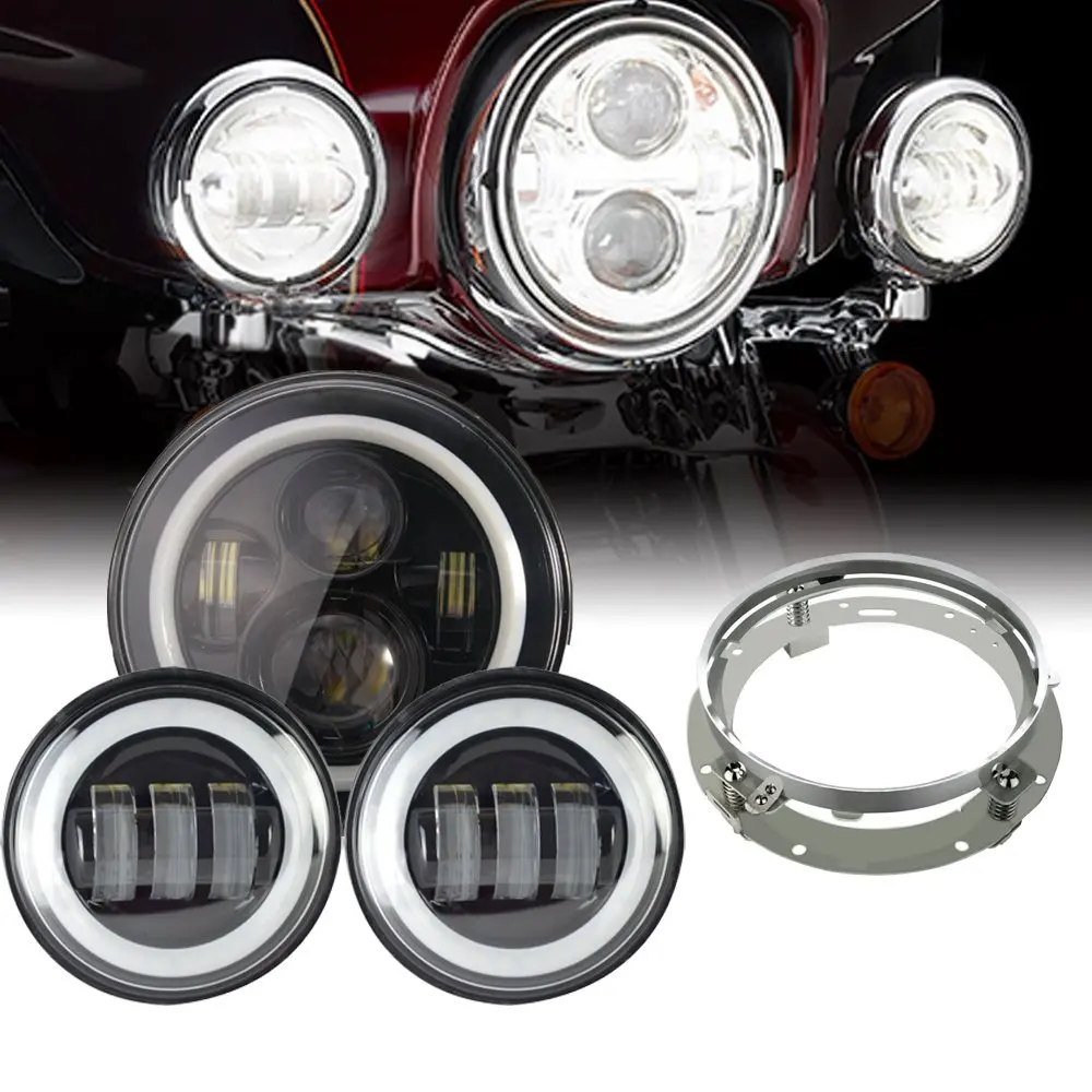 

Motor 40W Halo 7" LED Headlight DRL + 4.5" Fog Lights With 7Inch Headlight Mouting Bracket For Road King Motorcycle Accessories