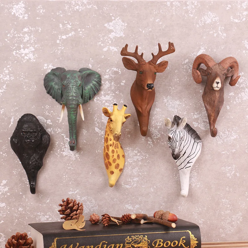 

Vintage 3D Wall Hooks Creative Animal Head Decorative Wall Stickers Home Decoration American Retro Cafe Bar Shop Wall Hanging