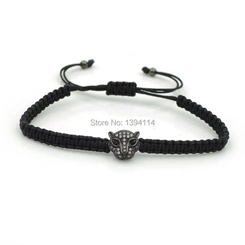 

11*10*6mm Micro Pave CZ Leopard Head Bead Strand Bracelet Braided Centipede Knot