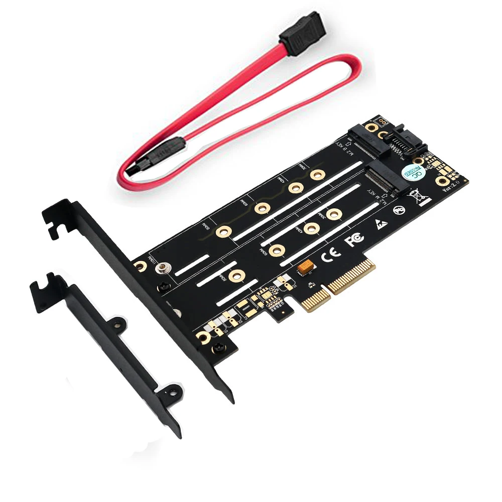 

PCI-E Adapter Card NVME + B-key + M-key M.2 NGFF Dual Interface PCIE M2 SATA Riser Adapter For 2230 2242 2260 2280 22110 M.2 SSD