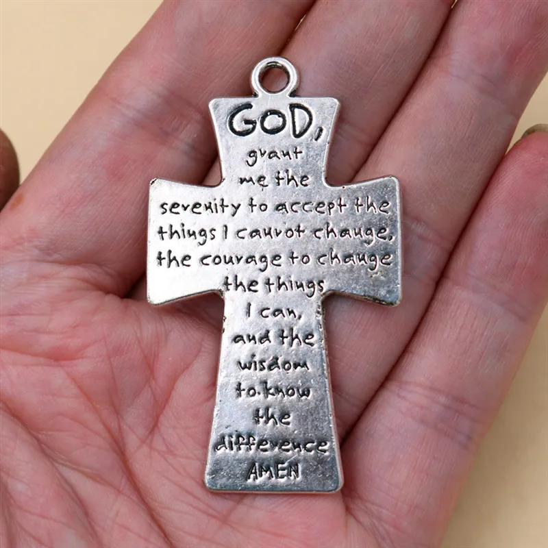 4pcs Silver Plated Cross Pendants Christian Prayer Words Charms DIY Retro Jewelry Crafts Metal Accessories 56*33mm A485