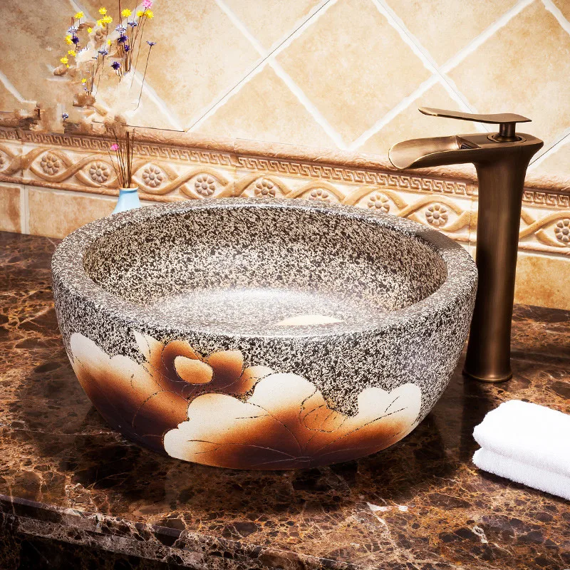 

Ceramic Art Basin Sink Europe Vintage Style Counter Top Wash Basin Bathroom Sinks hand made