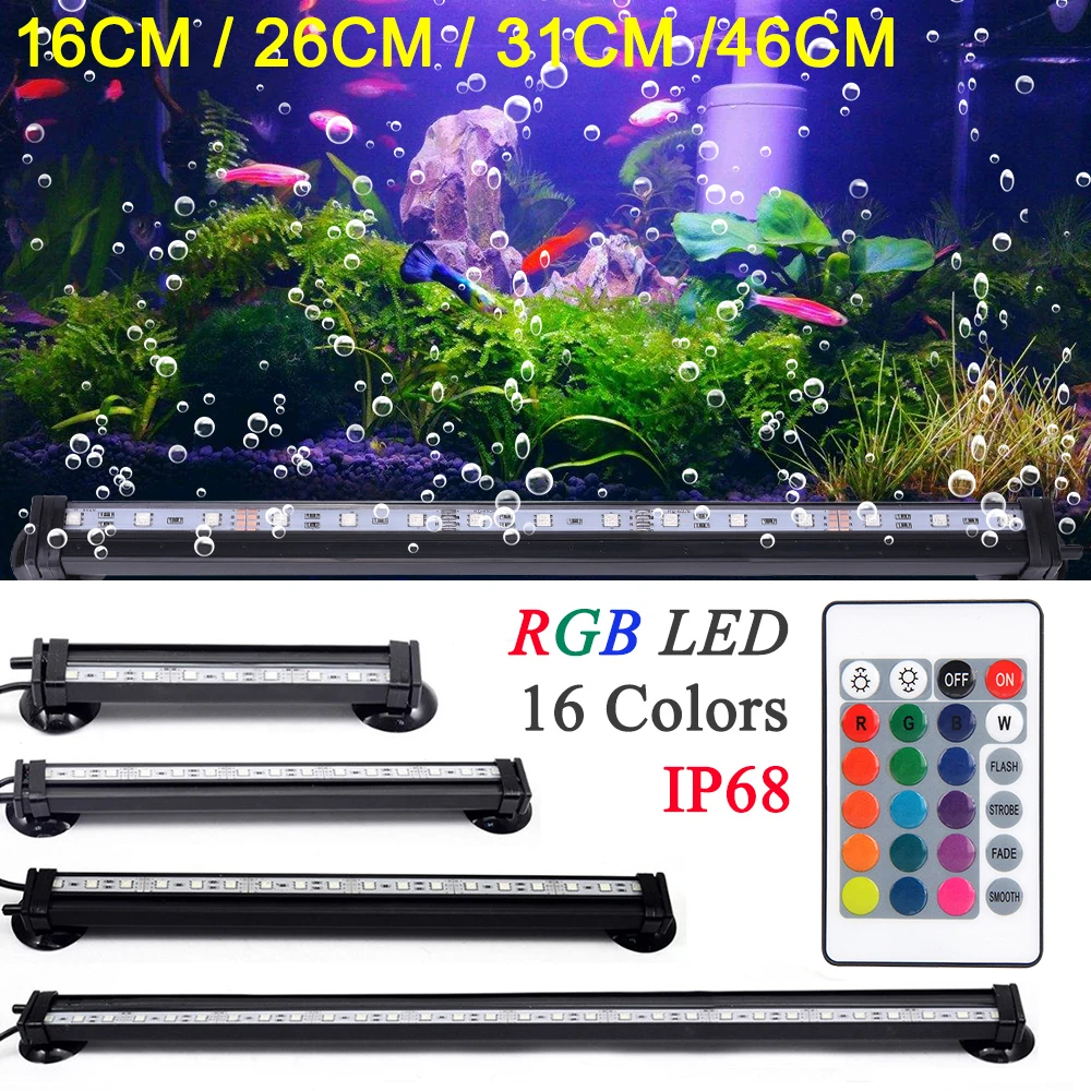 

Waterproof LED Aquarium Light Making Oxygen Submersible Fish Tank Lamp 16CM - 51CM Air Bubble Lamp RGB Remote Control AC100-240V