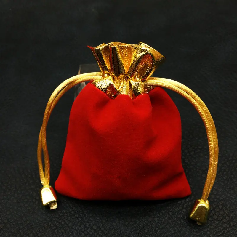 

7*9cm Red 10PCS Velvet Gold Gift Bags Jewellery Drawstring Jewelry Pouches Gift Bags for Jewelry Packaging