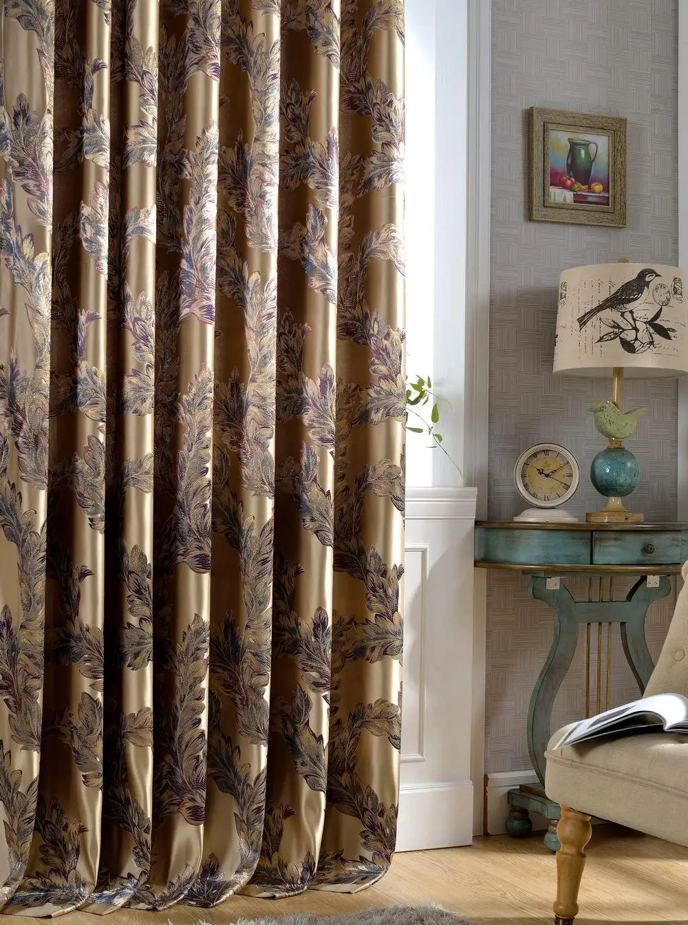 High Precision Jacquard Curtains Peacock Feather Yarn Luxury  Floral Cortinas For Living Room Curtain Cortina Window Gardinen