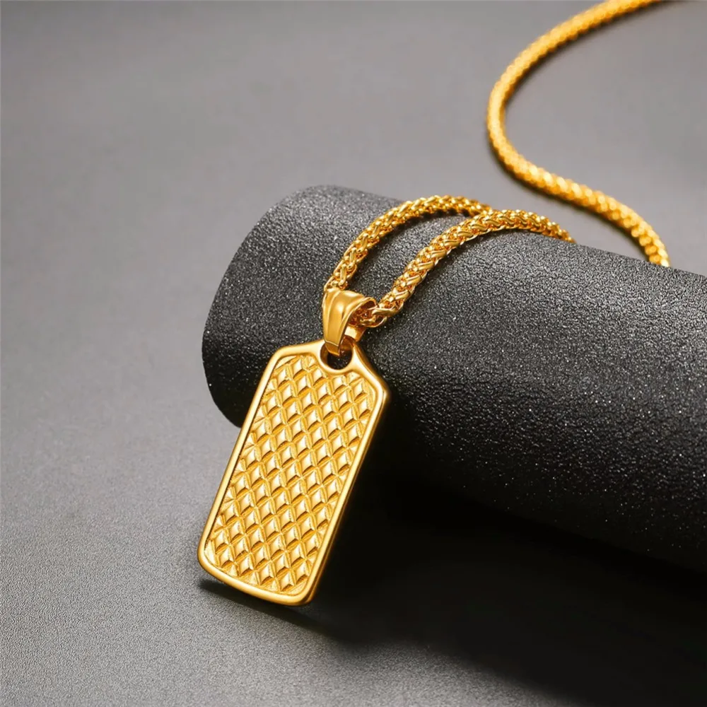 Starlord Rhombus Grid Tag Pendant Necklace Stainless Steel Gold/Black Color Simple Tag Pendant Necklace For Men GP2788