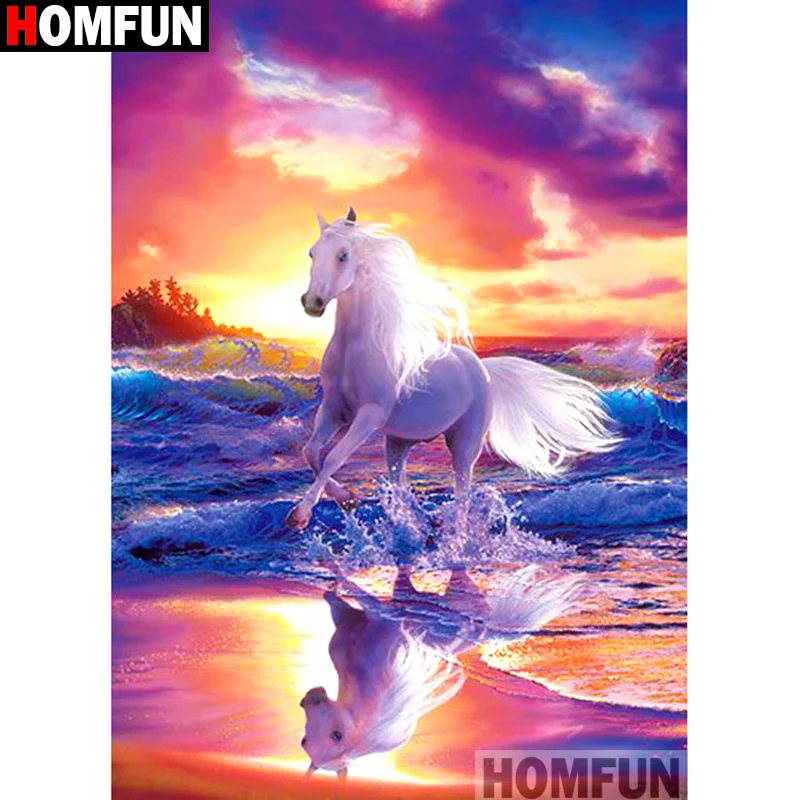 

HOMFUN Full Square/Round Drill 5D DIY Diamond Painting "Horse sunset scenery" Embroidery Cross Stitch 3D Home Decor A10667