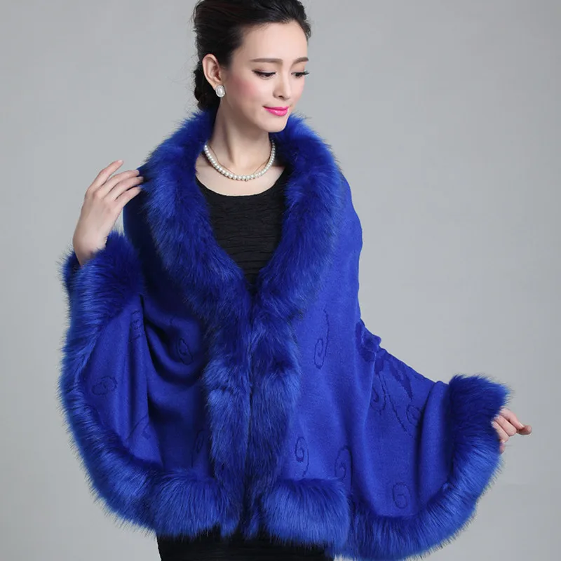 New Fashion Spring Women Faux Fur Coat Leather Grass Fox Fur Collar Ponchos And Capes Lady Purple Shawl Cape Wool Fur Coat