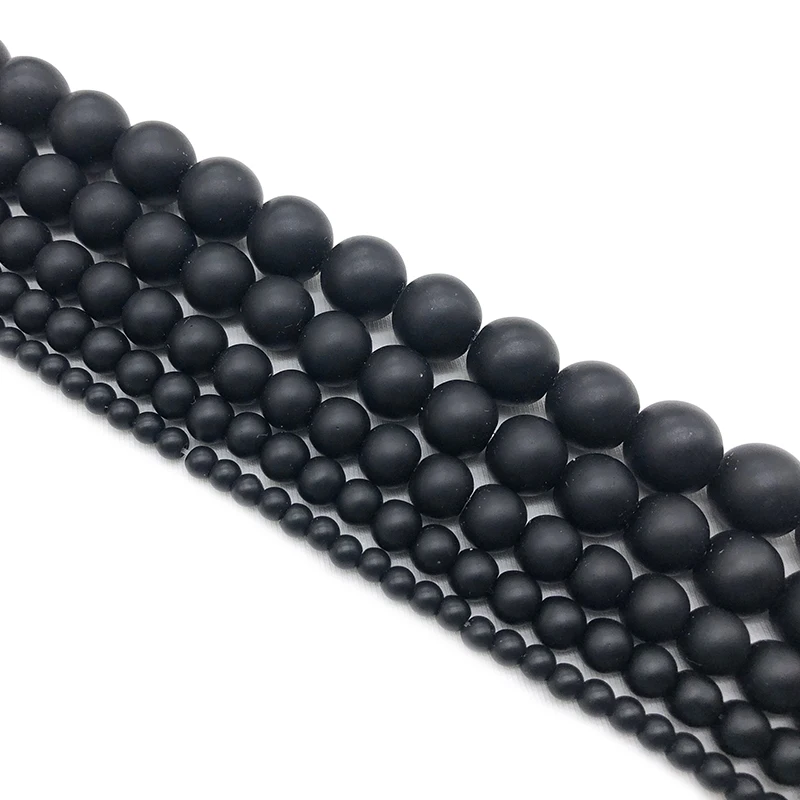 Natural Stone Black Dull Polish Matte agat Onyx Frost Glass Beads Bracelet Woman 4 6 8 10 12 14 mm Fit DIY For Jewelry Making