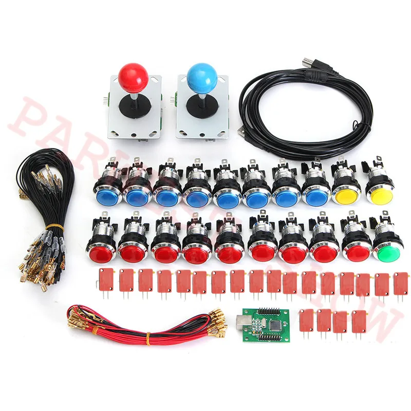 2Player Xin-Mo PC USB Controller+Sanwa Style 5Pin Joystick+Sliver Plated Illuminted Push Buttons for Arcade cabinet DIY kit