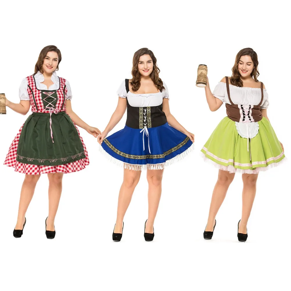 German Austrian Bavarian Traditional Dirndl Dress Oktoberfest Beer Maid Costume Halloween Fancy Dress Sexy Cosplay Plus size 3XL