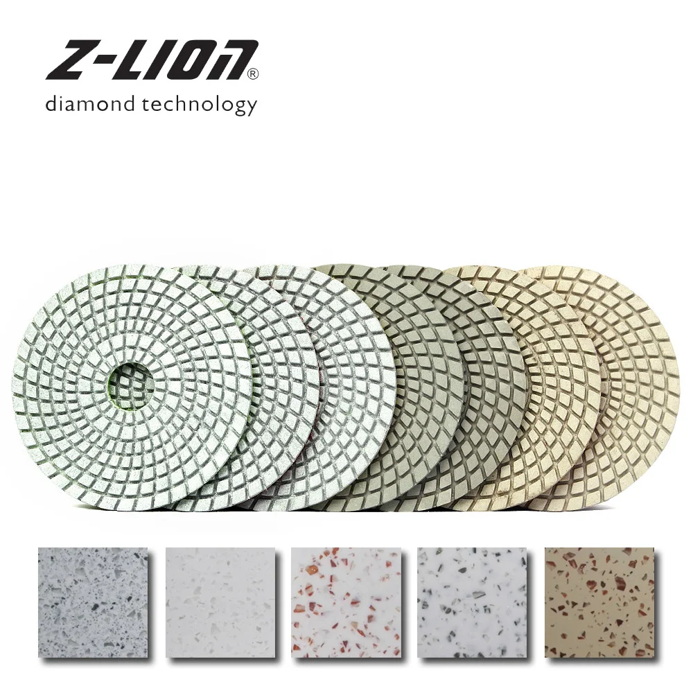 

Z-LEAP 4" 7 Pieces Diamond Polishing Pad For Artificial Quartz Stone Countertop Floor Tiles Edge Sanding Pads