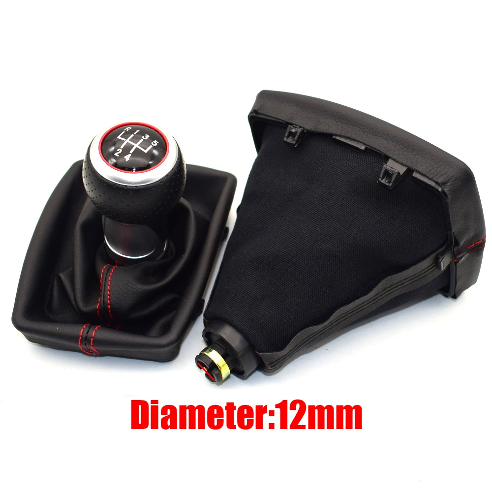 5 / 6 Speed Leather RED Gear Shift Knob Chrome Red Ring Pen Gaiter Boot For Audi A4 S4 B8 8K A5 8T Q5 8R S Line 2007-2015