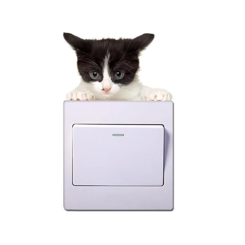 Lovely 3D Cats Dogs Switch Sticker for Home Decor Living room bedroom cute Animal Vinyl Decal Art Poster switch wall Stickers
