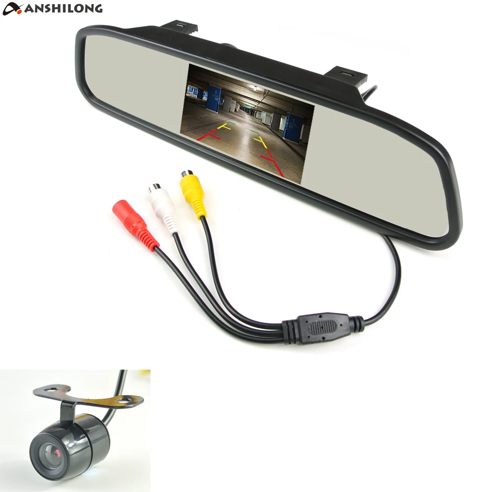 

ANSHILONG 4.3" TFT LCD Car Parking Rearview Mirror Monitor 2 Video Input For Rear View Camera Night Vision Reverse Auto Camera