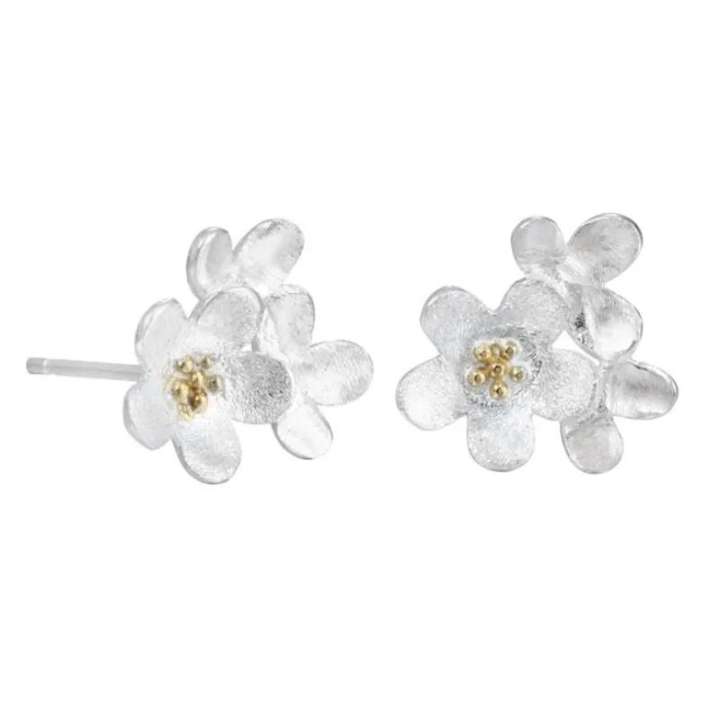 925 Sterling Silver Jewelry Korean Exquisite Fashion  Sweet Five Cherry Blossoms Earrings   E031