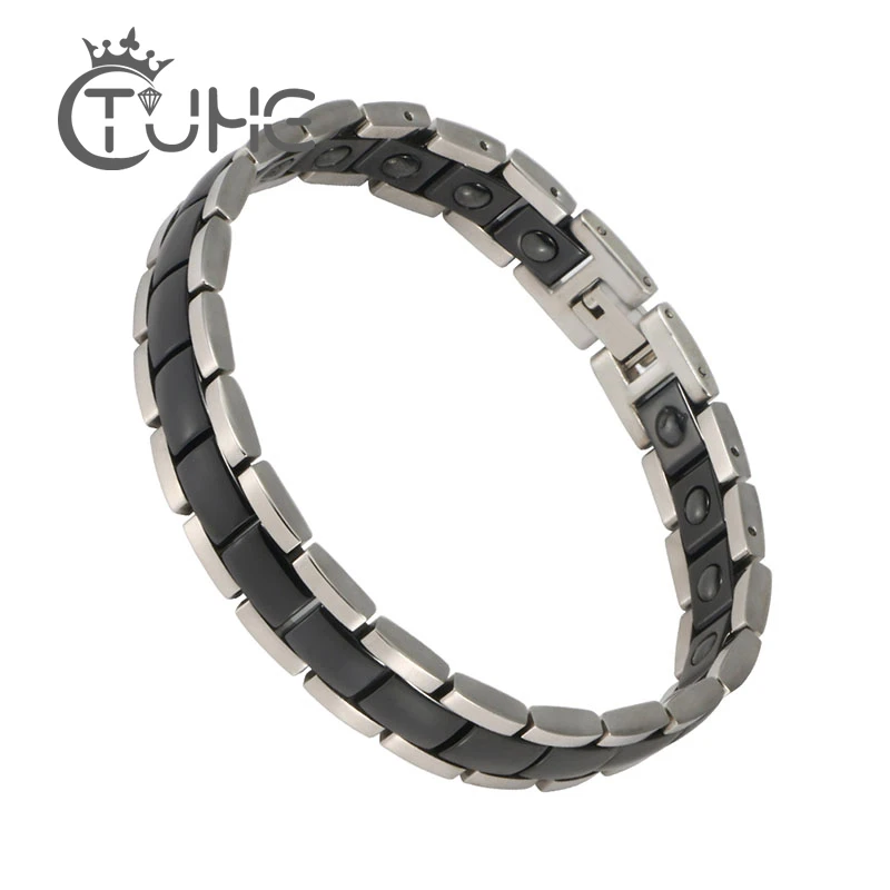 Magnetic Hematite Stainless Steel Bracelet Men's Health Bracelets With Hook Buckle Clasp Therapy Bangles Man Health Care Jewelry