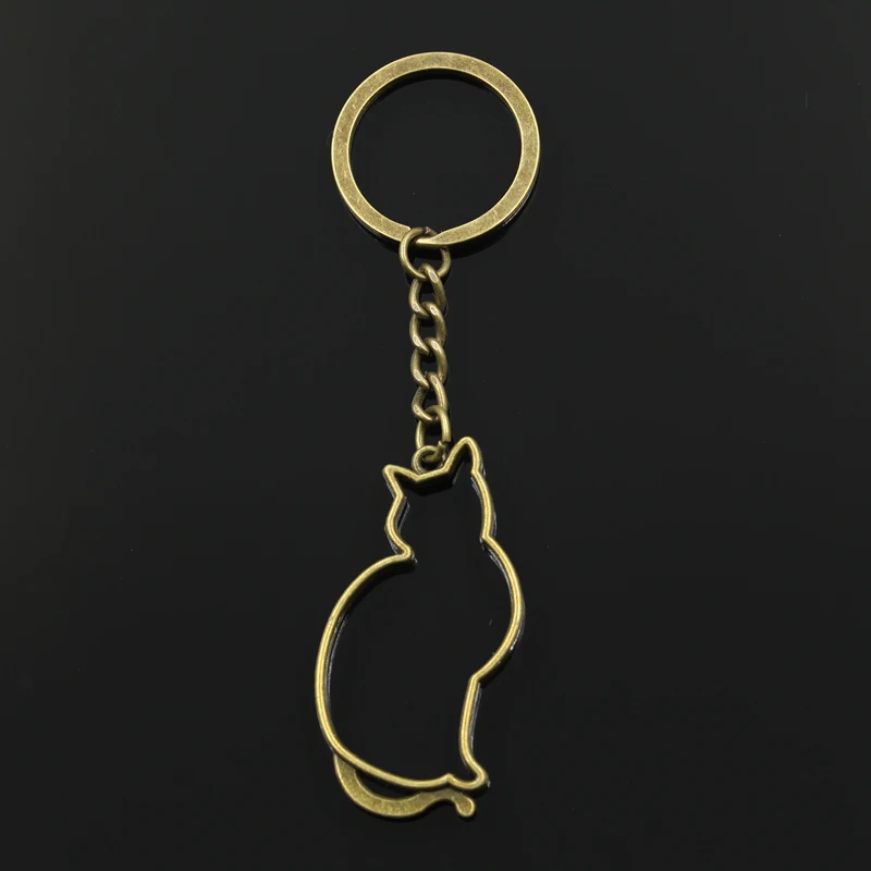 Fashion 3cm Key Ring Metal Key Chain Keychain Jewelry Antique Bronze Silver Color Plated Cat 53x27mm Pendant