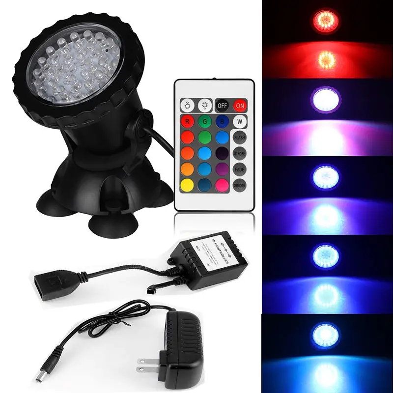 36Leds Remote Control RGB submersible Spotlight Underwater Aquarium Fish Tank Pool Pond Garden Fountain Lighting IP68 Multicolor