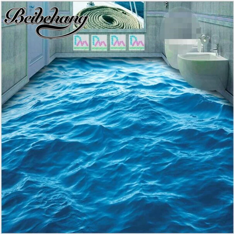 beibehang self-adhesive PVC Wallpaper 3d flooring Modern Custom HD deep blue sea waves ripple non-slip waterproof thickened