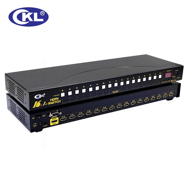 CKL 16 di Port HDMI Auto Beralih 16 di 1 dengan IR Remote Kontrol RS232 Dukungan 3D 1080 P EDID Auto Deteksi Rackmount CKL-161H