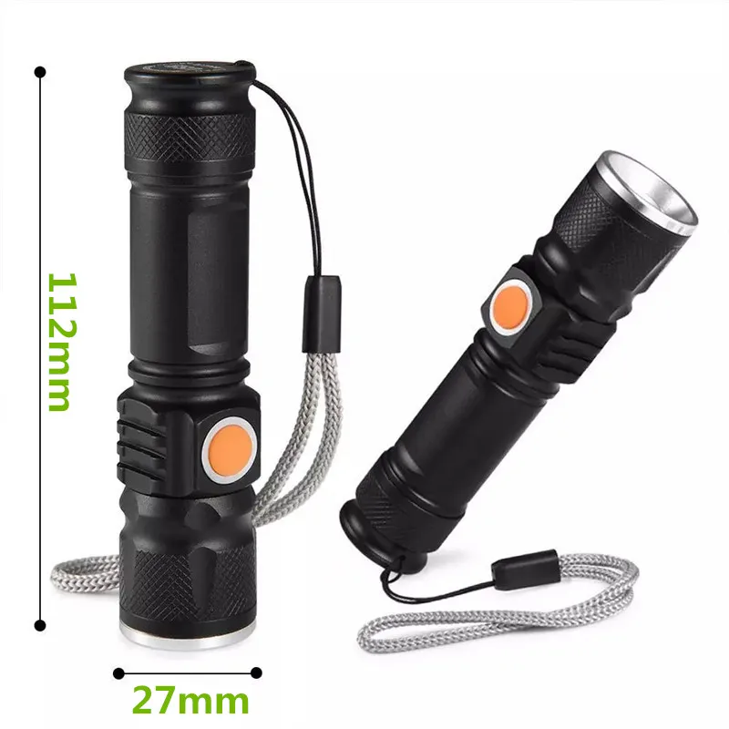 Zoom USB Inside Battery Powerful LED Flashlight Portable Light Rechargeable Tactical Torches
