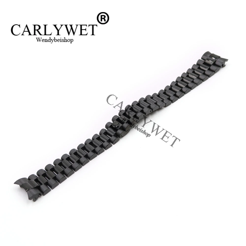 CARLYWET 20mm Silver Black Middle Gold Solid Curved End Screw Link Stainless Steel Wrist Watch Band Bracelet For President