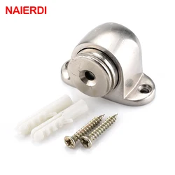 NAIERDI Zinc Alloy Door Stop Casting Powerful Floor-mounted Magnetic Holder 54mm*35mm Satin Nickel Brushed Door Stopper