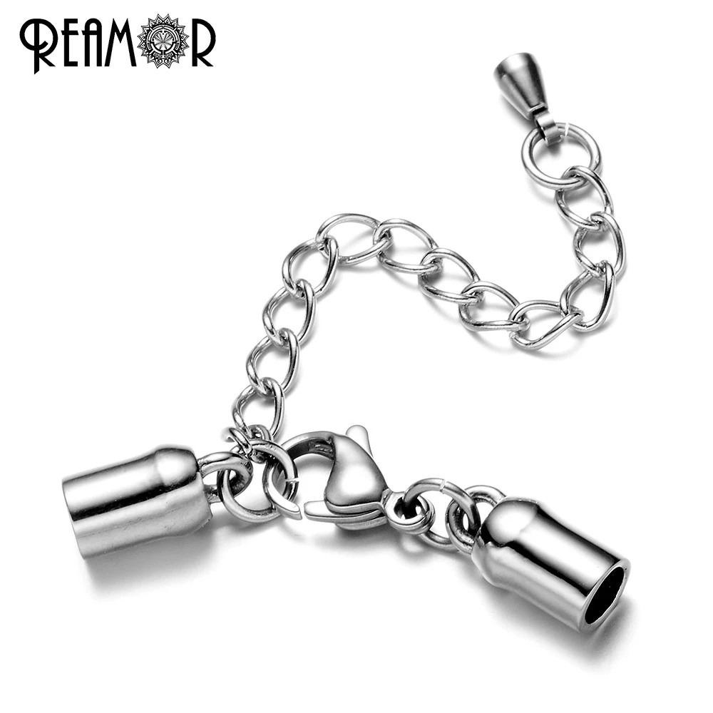 REAMOR Stainless Steel Connector Clasp 4mm Lobster Clasp with Extender Chain for Bracelet Necklace End Caps Jewelry Making DIY