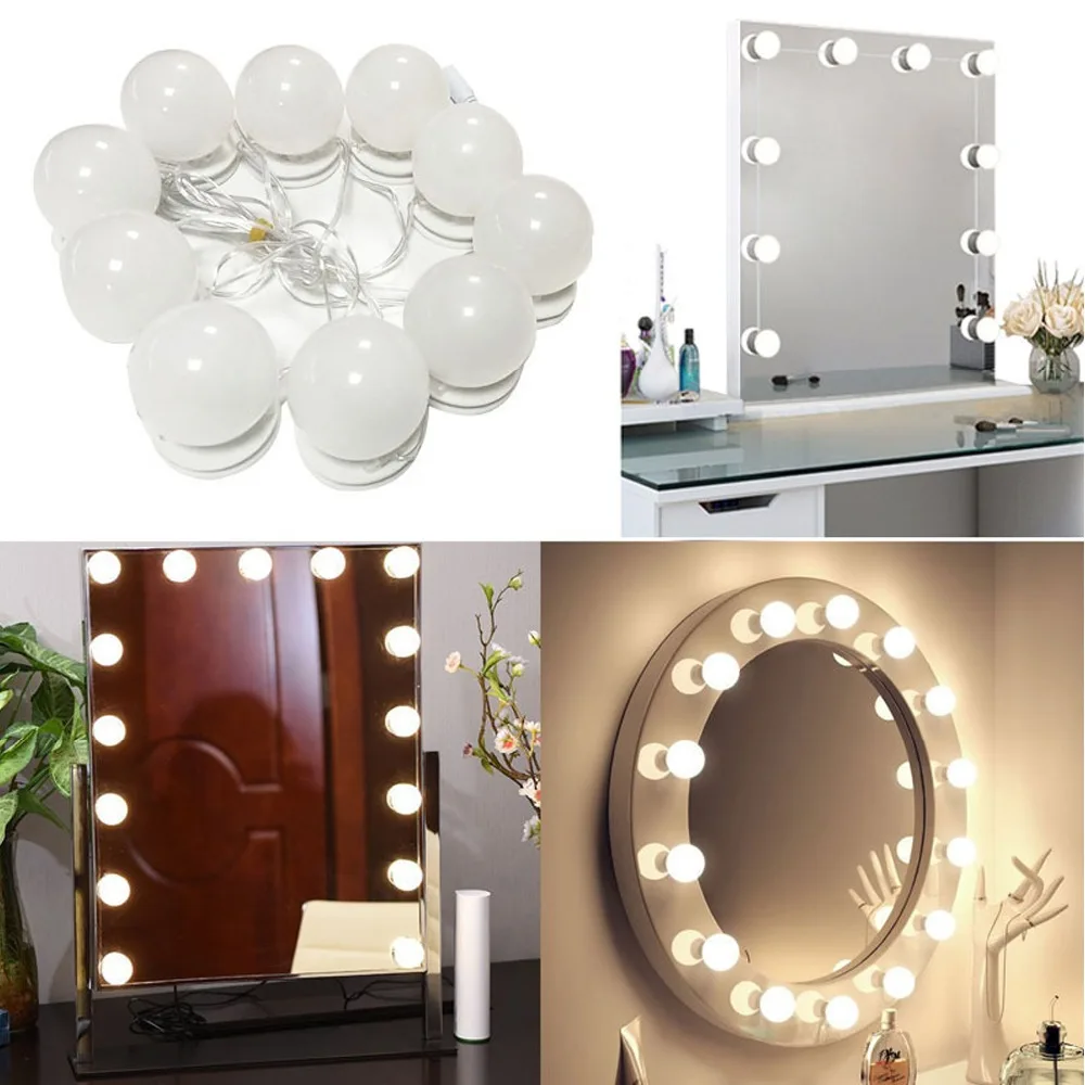Super Brighting  Hollywood usb bathroom mirror lamp LED bulbs paste section button dimming light string 5V LED light Coldwhite
