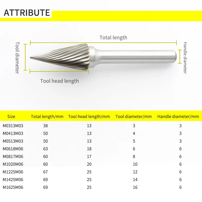 Tapered Tip Tungsten Steel Milling Cutter 1pcs Carbide Rotary File Woodworking Wood Carving Tool Grinding Head M-shaped