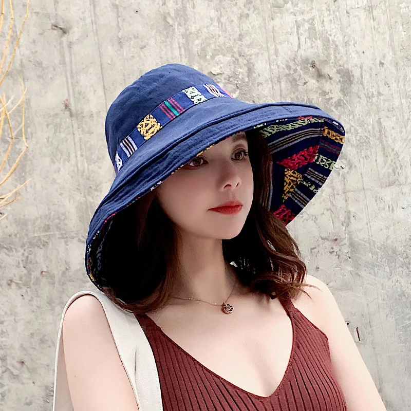 COKK Women Summer Hat Floppy Fisherman Cap Double Sided Sun Hat Female Wide Large Brim Bohemia Sunhat Beach Hat Cap Vacation New