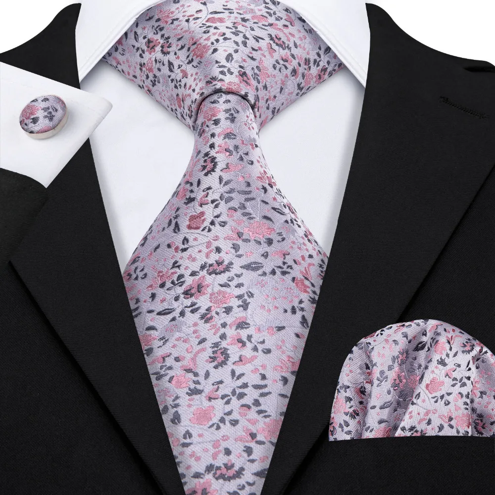 LS-5013 2018 New Mens Tie 100% Silk Jacquard Woven Wedding White Floral Tie For Men Groom Barry.Wang Dropshipping NeckTie Set