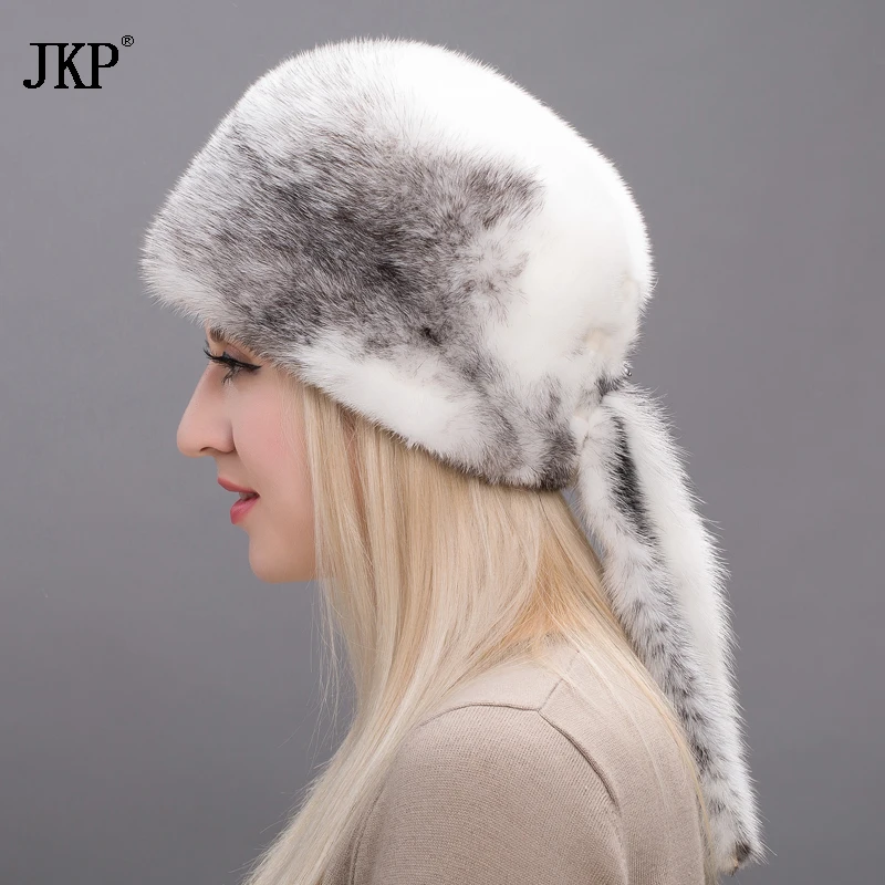 2024 New Hot Fashion Hat Women\'s Autumn Winter Fur Cap  Genuine Mink Fur Beanies Hat Mink Fur Cap Tail Hat High Quality DHY17-06