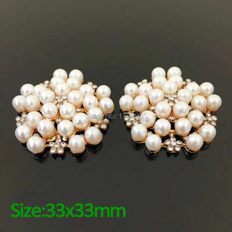 Pearls Cluster Button Wedding Embellishment Round Rhinestone Flat Back Hair Flower Center Scrapbooking Accessories 10 pcs 33 MM