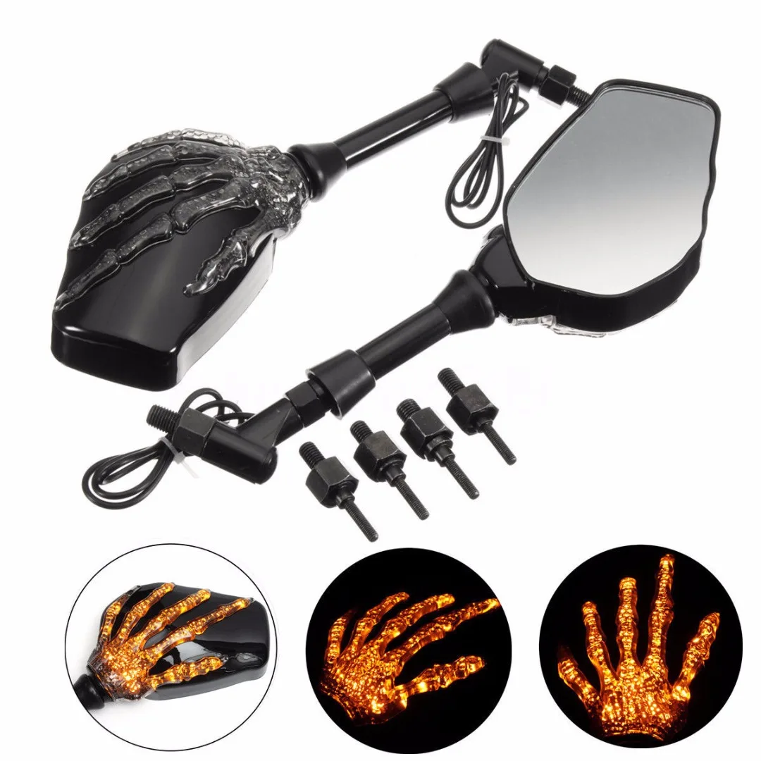 JXLCLYL 2PCS  Skull Hand LED Turn Signal Integrated Rearview Mirror For Motorcycle