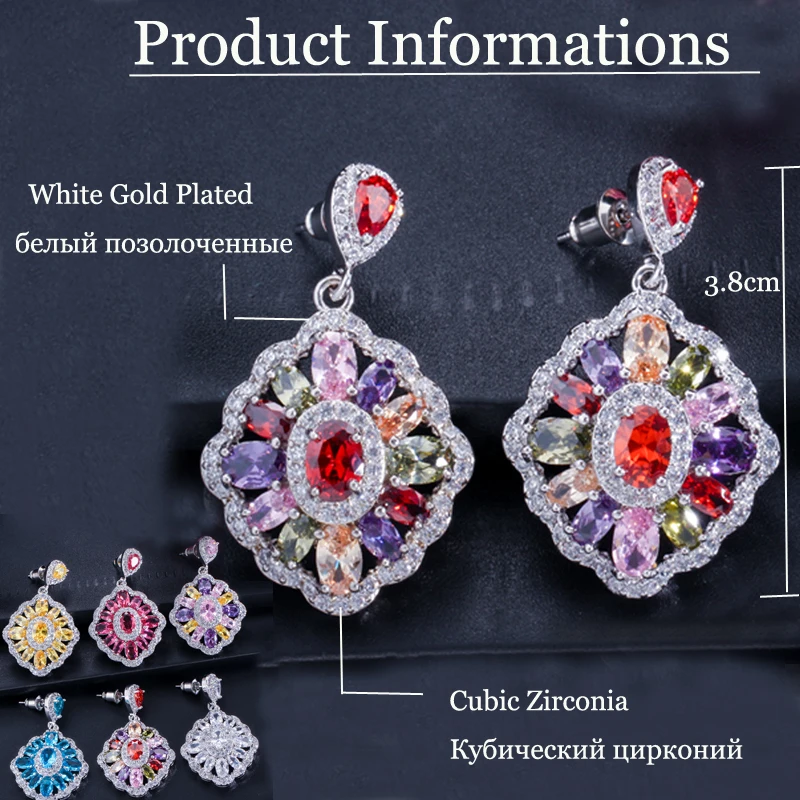 ThreeGraces Mona Lisa CZ Jewelry Mulit Color Marquise Shape Ziconia Crystal Women Big Dangle Drop Earrings For Party ER254