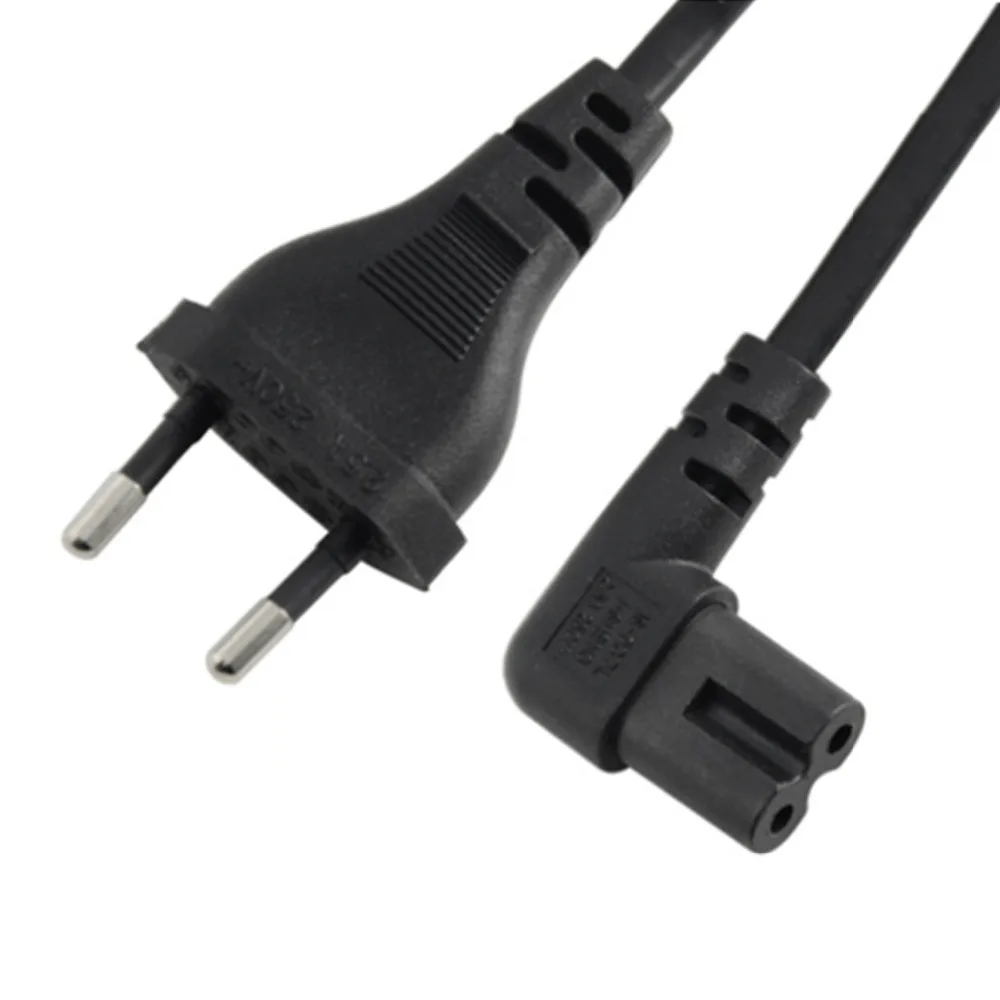 Nuevo cable de alimentación de CA UE Euro en ángulo recto 1M/2M/3M/5M UE 2 pines a figura 8 C7 para TV, impresoras, cámaras, PS4,PS3, etc.