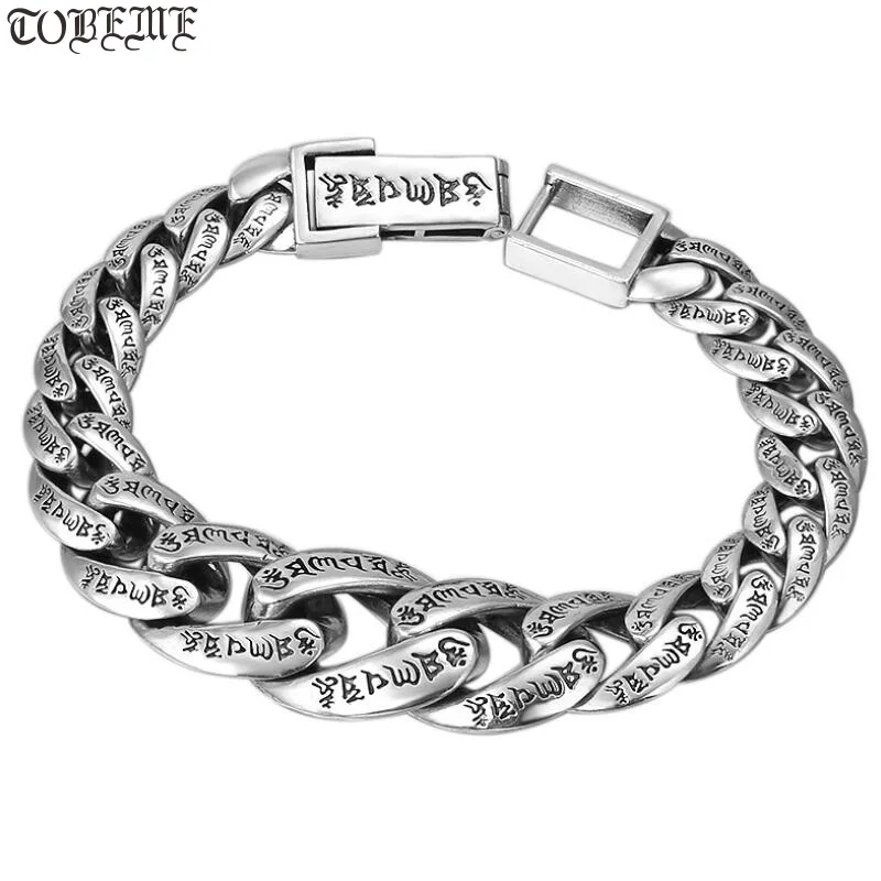 Handmade 100% 925 Silver Tibetan Six Words Proverb Bracelet Buddhist Kuanyin OM Mantra Bracelet Good Luck Man Bracelet