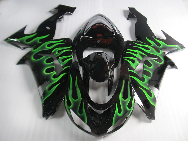 Free Customized fairings kit for KAWASAKI Ninja 2006 2007 ZX10R ABS sports fairing kit 06 07 ZX 10R green flames motorcycles