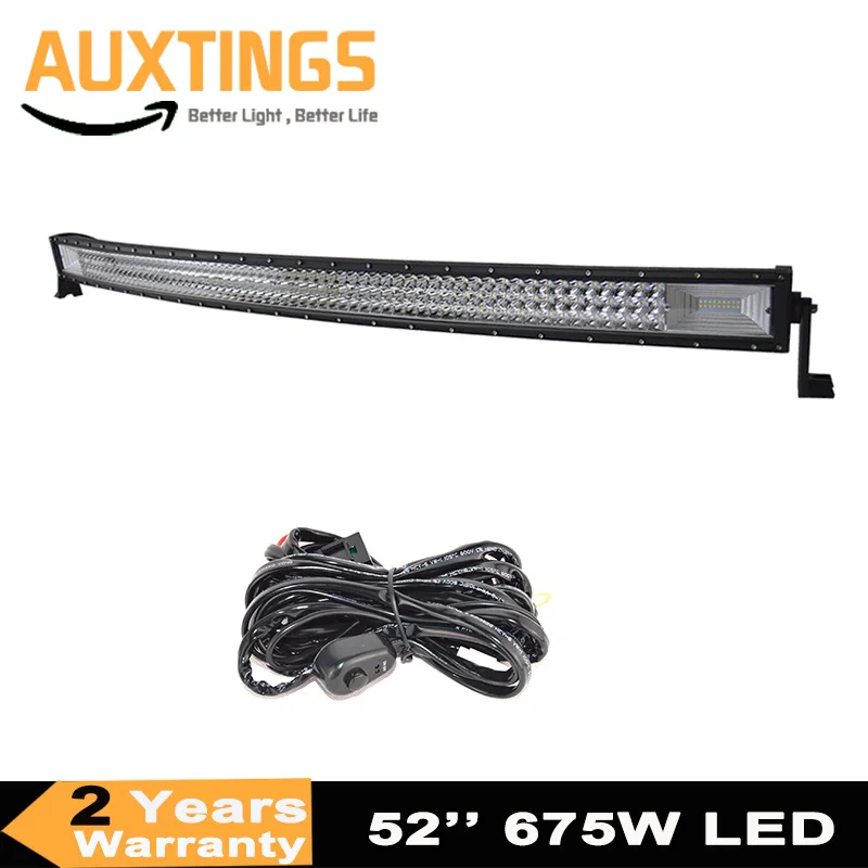 7D Curved led light bar 675W 52inch Triple Row Combo Offroad Light Driving Lamp for Car Truck SUV 4X4 4WD ATV