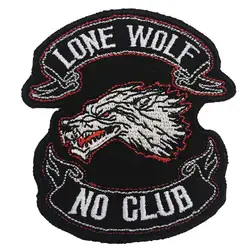 LONE WOLF NO CLUB  Embroidered Applique Sewing Label punk biker Patches Clothes Stickers Apparel Accessories Badge