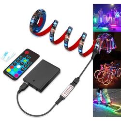 Ribbon RGB LED Strip Battery Operated SMD 5050 Tape Lights RF 17Key Remote / Bluetooth APP Control, USB Battery Powered 1m 2m