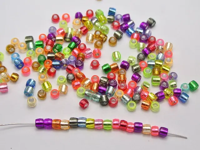 fashion diy accessories 1000 Mixed Color Silver Foil Acrylic Barrel  Beads 4X3mm for Kids Craft Kandi Bracelet