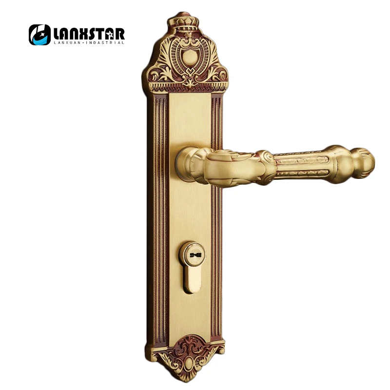 

Luxury Pure Copper Solid Wood Door Lock Silent European Antique Handle Lock Rose Europe Gold Color Universal Indoor Brass Lock