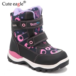 Cute eagle Winter Girls Boots Warm Wool School Outdoor Cute Baby Zipper Boots Plush Rubber Winter Snow Boots Girls EU Size 27-32