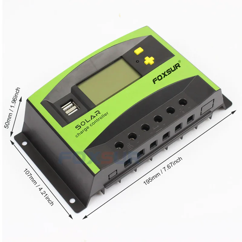 FOXSUR Solar Charge Controller 40A PWM 12V 24V Auto LCD Solar Panel Charge Discharge Regulator with 5V USB, Parameter Adjustable